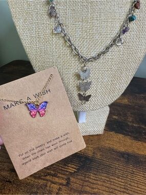 Butterfly Necklace Bundle - Pink & Purple Charm Quartz Chips Fairycore Y2K